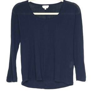 MaxMara Top Women's M Navy Semi Sheer Knit 3/4 Sleeve Solid Scoop Neck